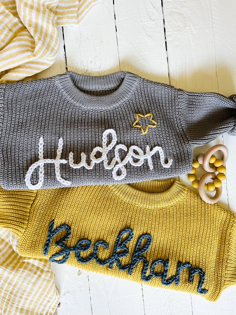 Personalized Hand Embroidered Baby and Toddler Sweaters Baby Boy Sweater with Star image 1
