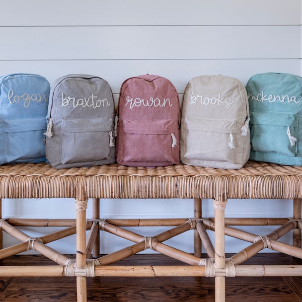 Personalized Hand Embroidered Corduroy Backpack