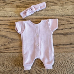 Baby Doll Pink Sweat Romper and Headband  |  Baby Doll Clothing | Minikane Doll Clothing | Boutique High End Doll