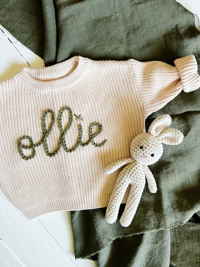 Personalized Hand Embroidered Baby Boy and Toddler Boy Sweaters // Baby Name Sweaters // Personalized Baby Gift image 1