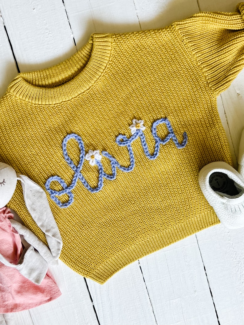 Personalized Hand Embroidered Baby and Toddler Sweaters image 4