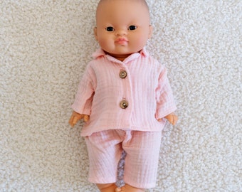 Baby Doll Pink Cotton Muslin Pajamas |  Baby Doll Pjs | Minikane Doll Clothing | Boutique High End Doll