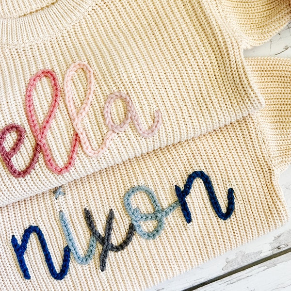 Personalized Hand Embroidered Baby and Toddler Ombré Sweaters