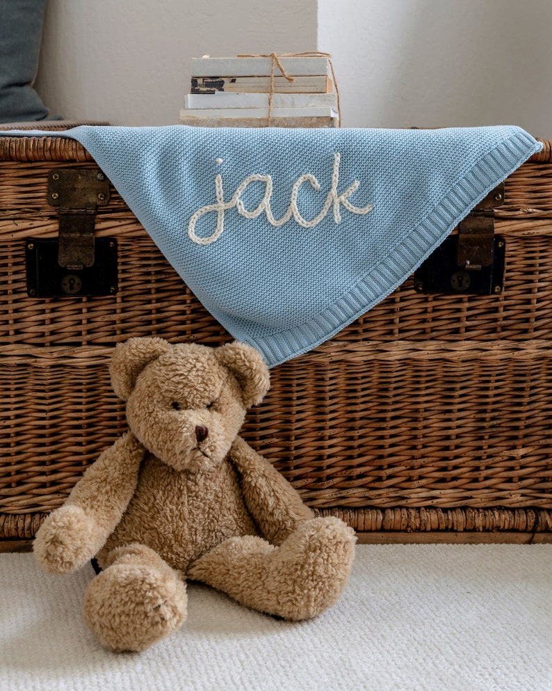Personalized Hand Embroidered Knit Baby Blanket // Custom Name Etsy
