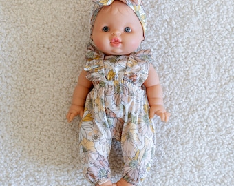 Baby Doll Groovy Floral Romper and Headband  |  Baby Doll Clothing | Minikane Doll Clothing | Boutique High End Doll