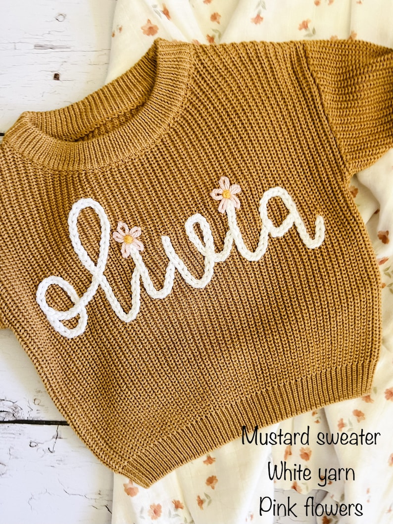 Personalized Hand Embroidered Baby and Toddler Sweaters image 4