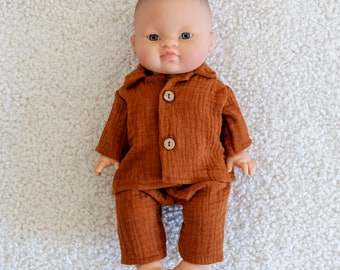 Baby Doll Cognac Muslin Pajamas |  Baby Doll Pjs | Minikane Doll Clothing | Boutique High End Doll