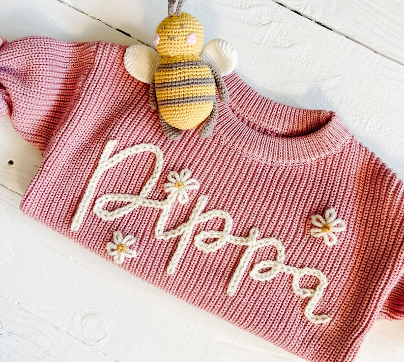 Personalized Hand Embroidered Baby and Toddler Sweaters image 1