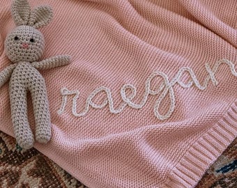 Personalized Baby Girl Name Blanket – Embroidered Keepsake Blanket – Custom Baby Gift