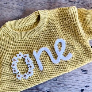 Hand Embroidered Daisy First Birthday one Baby Sweater // First ...