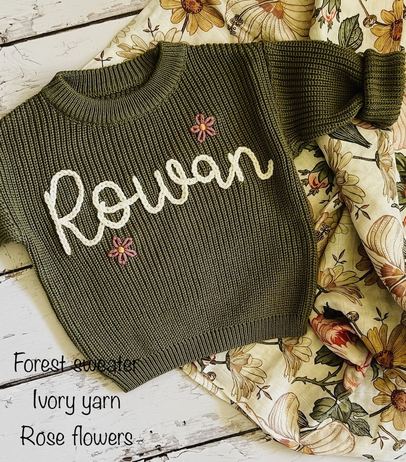 Personalized Hand Embroidered Baby and Toddler Sweaters image 3