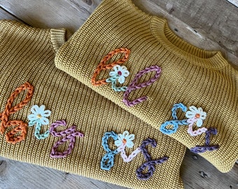 Personalized Hand Embroidered Big Sister and Little Sister Sweaters