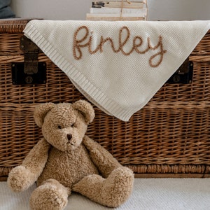 Personalized Hand Embroidered Knit Baby Blanket // Custom Name Swaddle Blanket image 6