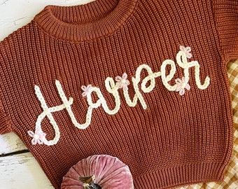 Personalized Fall Winter Hand Embroidered Baby and Toddler Sweaters