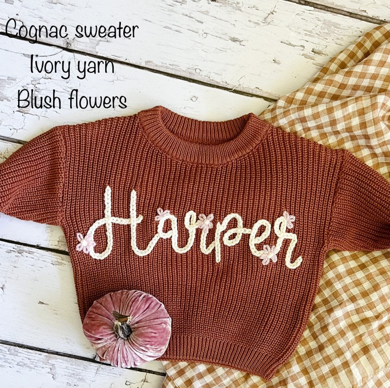 Personalized Hand Embroidered Baby and Toddler Sweaters image 2