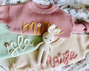 Personalized Hand Embroidered Baby and Toddler Sweaters // Baby Name Sweaters // Personalized Baby Gift