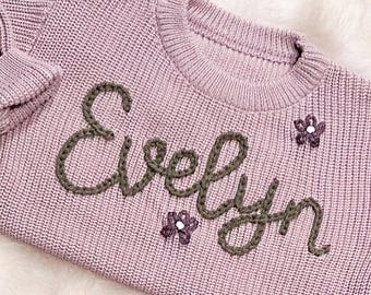 Personalized Name Sweater – Hand Embroidered Toddler Pullover – Custom Baby Gift
