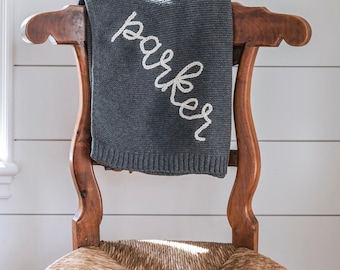 Heirloom Baby Name Blanket – Personalized Embroidered Keepsake – Custom Baby Gift
