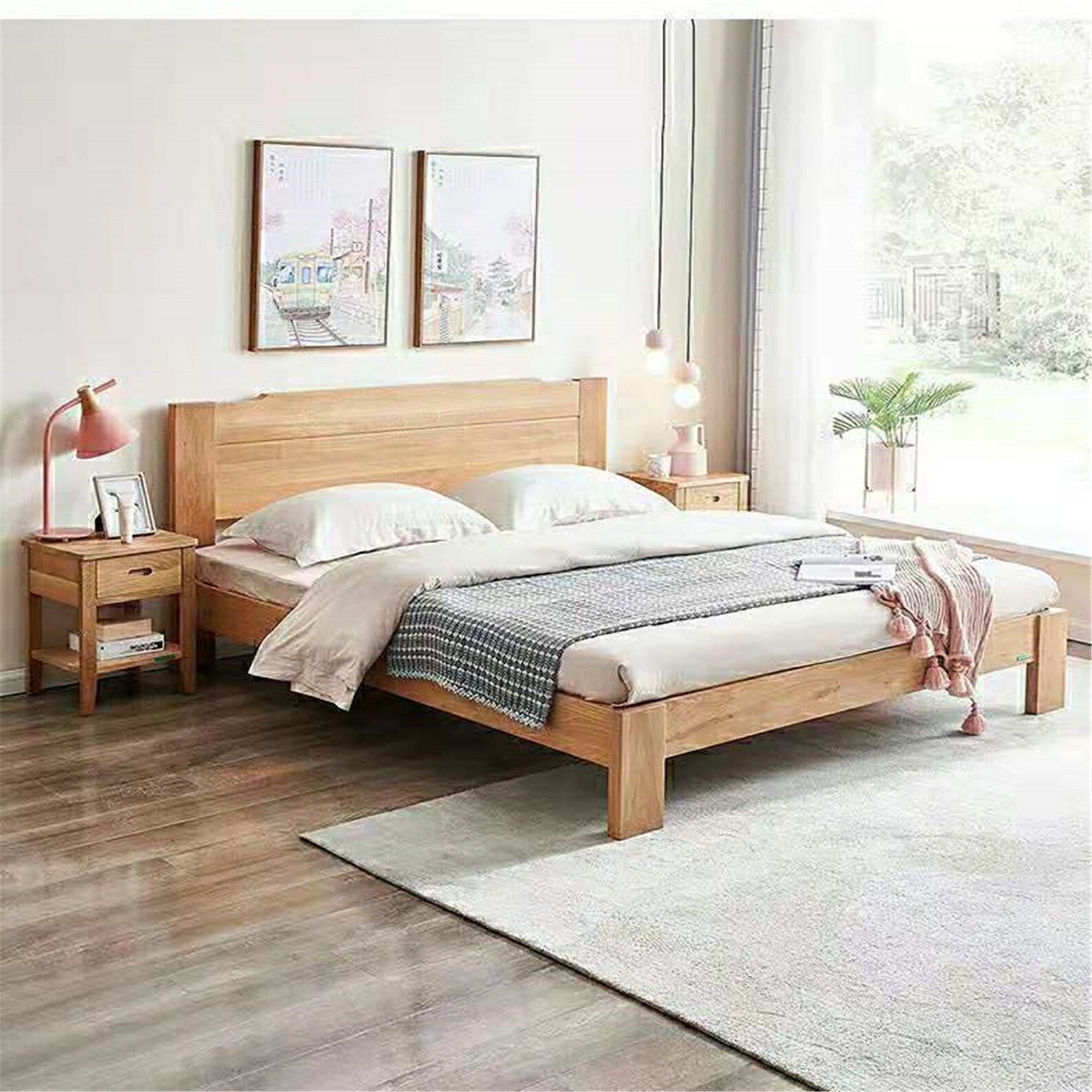 Solid oak double bed Scandinavian small family frame bed | Etsy