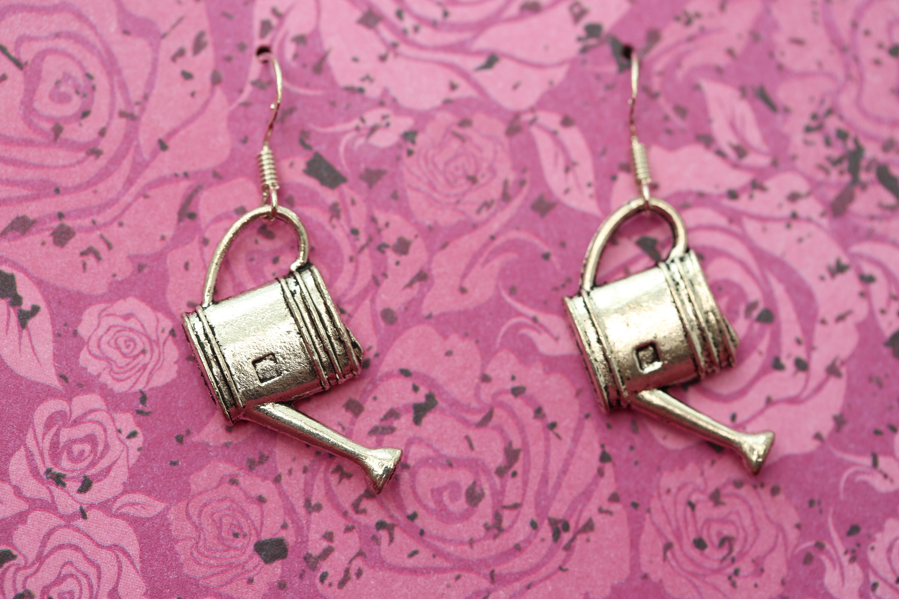 Watering Can Earrings Gardening Garden Plant Metal Red Cute Quirky Unusual Gift