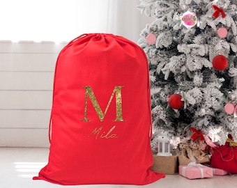 Personalized Cotton Canvas Santa Sack 27.5 X 19.6 Inches Drawstring Christmas Bags for Christmas Presents by Arad. RED 