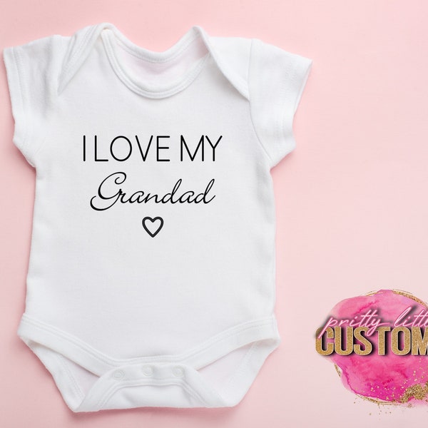 Personalised I Love My Grandad Babygrow, Grandad baby vest, Grandad present, Grandad baby outfit, newborn gift, Grandad onesie, any name