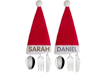 Personalised Christmas Hat Cutlery Holder, Christmas Hat Holder, Christmas Tableware, Christmas Dining, Tableware For Christmas