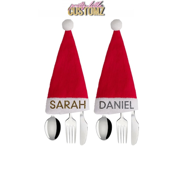 Personalised Christmas Hat Cutlery Holder, Christmas Hat Holder, Christmas Tableware, Christmas Dining, Tableware For Christmas