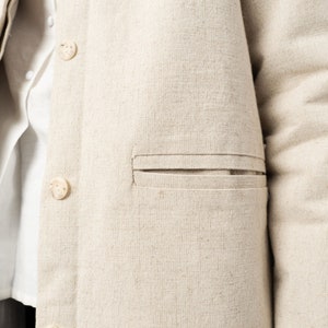 Natural linen coat, woman overcoat with warming of wool, Japanese style linen coat