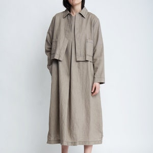 Open front solid linen jacket for women, Japanese style minimalist jacket, Outerwear with long sleeves image 7