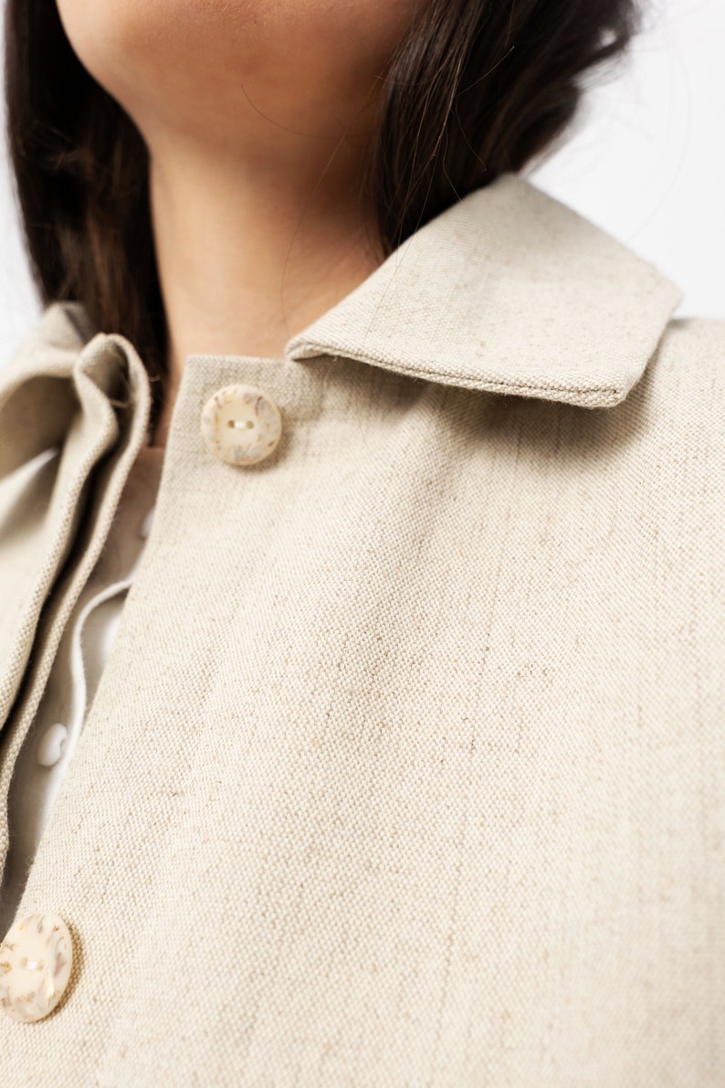 Natural linen and wool coat for winter, Women overcoat with wool warming, Minimalist style warm linen coat image 9