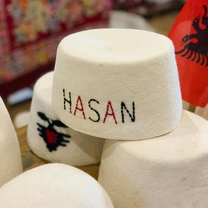 Handmade Qeleshe, Eagle emblem, Personalized, Kosova, Qylaf, Cap, Traditional Wool Hat, Folk, Plis , Albanian, Ilir, Shqip, Gift zdjęcie 6