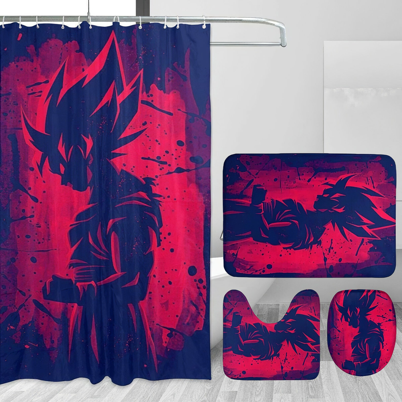 4PCS Dragon Ball Bathroom Rugs Set Bathroom Curtain Cover Etsy