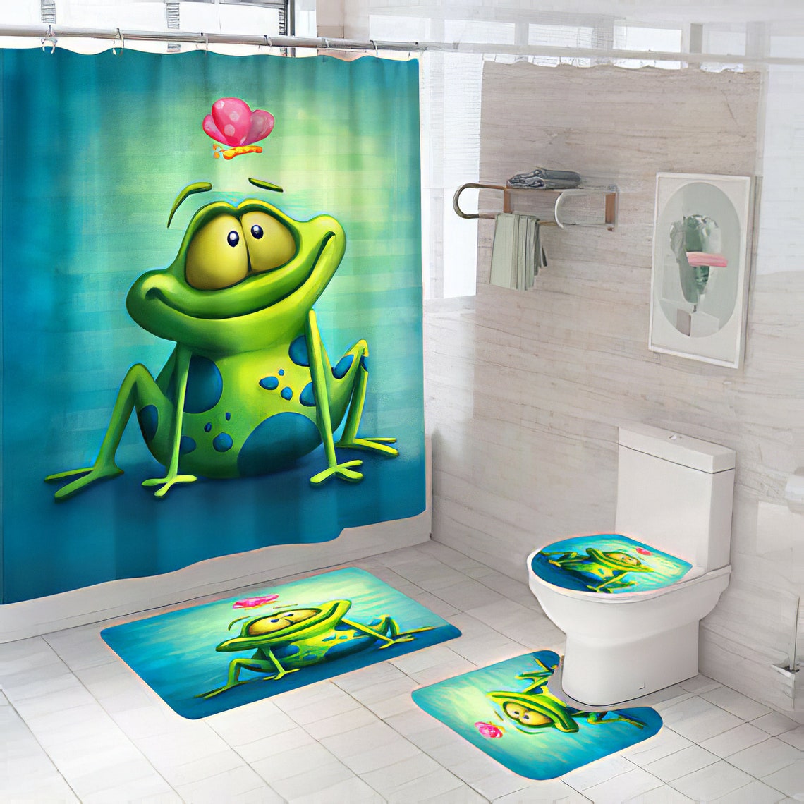 4PCS Frog Bathroom Rugs Set Bathroom Curtain Cover Bathroom Etsy