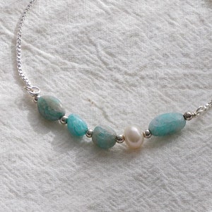 Something Blue Bridesmaid Gemstone Amazonite Bracelet Dusty Blue Boho Bracelet Best Friend sister Personalized Bridal shower Friendship Gift