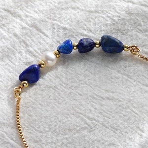 Algo Azul Dama de Honra Pedra Preciosa Lápis-Lazúli Pulseira Praia Boho Pulseira Melhor Amiga Irmã Chá de Panela Personalizado Presente de Amizade