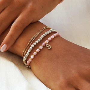 Baby roze armband bruidsmeisje beste vriend parelmoer perfect voor bruidsmeisje bloemenmeisje zus cadeau voor haar bruiloft lint cadeaubon