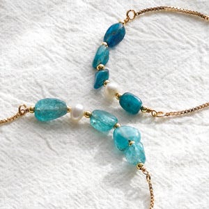 Algo Azul Equipe Dama de Honra Pedra Preciosa Apatita Pulseira Praia Boho Pulseira Melhor Amiga Irmã Chá de Panela Personalizado Presente de Amizade