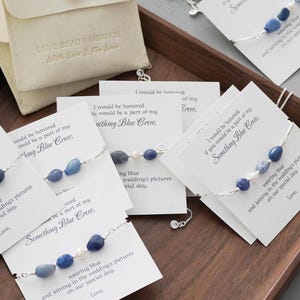 Quelque chose de bleu Crew demoiselle d'honneur bracelet de pierres précieuses naturelles douche nuptiale cadeaux d'amitié, soeur meilleure amie bracelet bleu poussière personnalisé