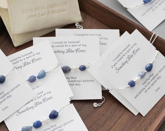 Something Blue Crew Bridesmaid Natural Gemstone Bracelet Bridal shower Friendship Gifts, Best Friend sister Personalized Dusty Blue Bracelet