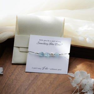 Pulsera de aguamarina para dama de honor con diseño de Something Blue Crew, piedra preciosa, dama de honor, hermana, amistad, mejor amiga, tarjeta de regalo personalizada para el Día de la Madre