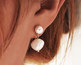 Bridesmaid Freshwater Baroque Real Pearl Clip-on / Stud Earrings Natural Pearl Large White Fireball Earrings Best Friend Gift Gifts for Her