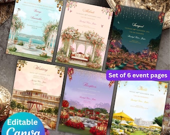 Indian Wedding Invitation Bundle Canva Template Editable Mehendi Sangeet Haldi Wedding Digital Download.