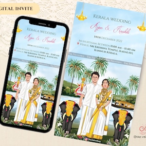 Custom Couple Illustration | Custom Wedding Art Portrait South Indian wedding ,save the date cards, Tamil wedding , indian wedding invite