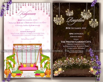 Illustrated Hindu Wedding Invitation, Indian Shaadi (Digital)