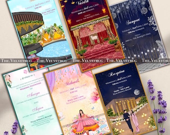 Custom Indian Wedding Invitation Template, Mehndi Sangeet Haldi Invite (Digital Download)