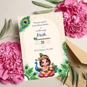 Krishna Invitation, Editable Indian Krishna Theme Invitation, Lord Krishna Invites for Birthday, Krishna Theme Mobile Invitation