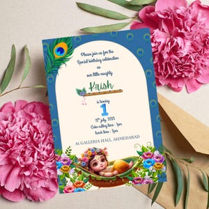 Krishna Invitation, Editable Indian Krishna Theme Invitation, Lord Krishna Invites for Birthday, Krishna Theme Mobile Invitation