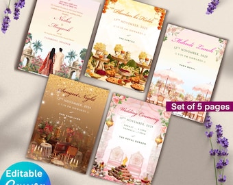 Indian Wedding Invitation Bundle Canva Template Editable Haldi Mehendi Sangeet Wedding Invite Digital Download