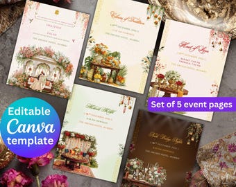 Indian Wedding Invitation Suite, Editable Floral Canva Template (Digital Download)